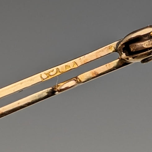 英国アンティーク 15ctゴールド製 グリーンストーン&パール ピンブローチ