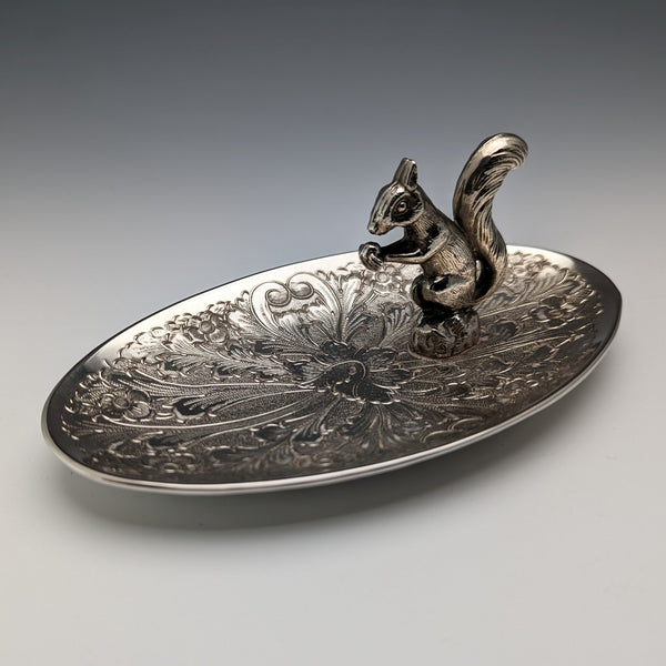 英國復古鍍銀松鼠裝飾橢圓形盤 Seba