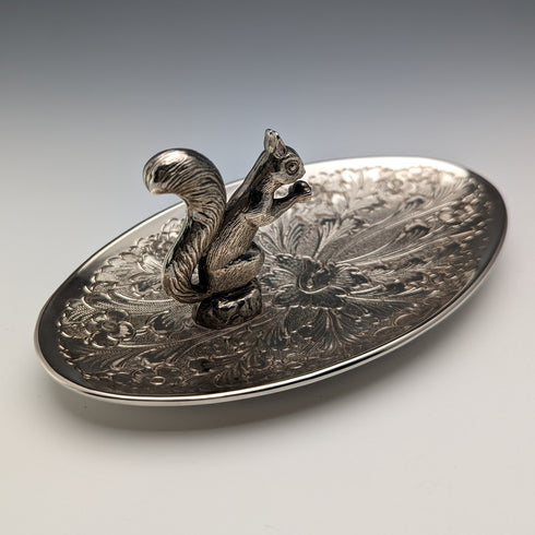 英國復古鍍銀松鼠裝飾橢圓形盤 Seba