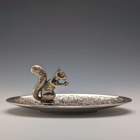 British Vintage Silver Plated Squirrel Decoration Oval Dish Seba