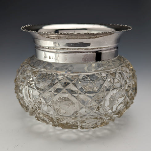 1929 英國復古切割玻璃碗純銀裝飾 Arthur Willmore Pennington