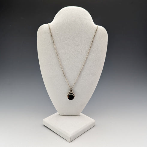 1897年 英国アンティーク 純銀&天然石 回転フォブ 純銀ネックレス