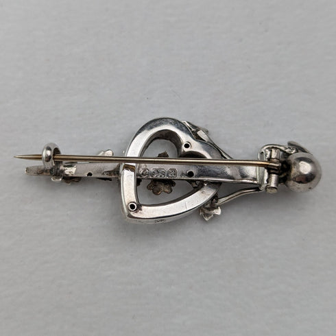 1900年 英国アンティーク 純銀製 オープンハート&植物 ブローチ Barker Brothers