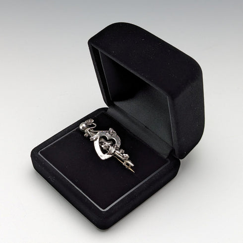 1900年 英国アンティーク 純銀製 オープンハート&植物 ブローチ Barker Brothers