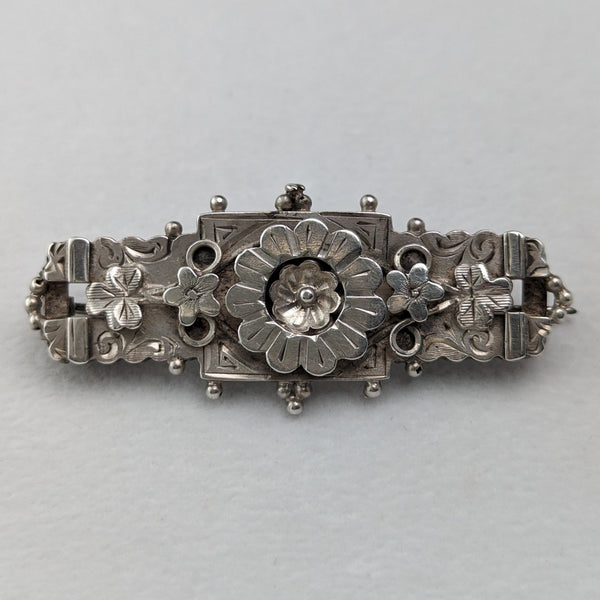 1895年 英国アンティーク 純銀製 フラワーデザイン ブローチ Adie & Lovekin