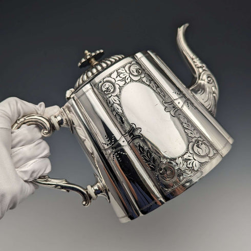 1900年左右英國古董銀盤茶壺George Wish