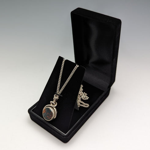 1897年 英国アンティーク 純銀&天然石 回転フォブ 純銀ネックレス