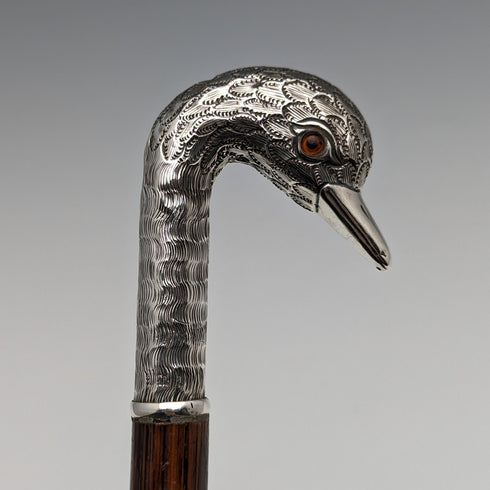 英國古董女士手杖銀色天鵝頭手柄 77 厘米