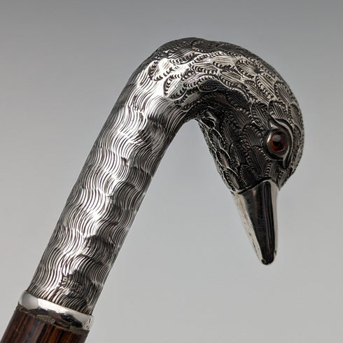 英國古董女士手杖銀色天鵝頭手柄 77 厘米