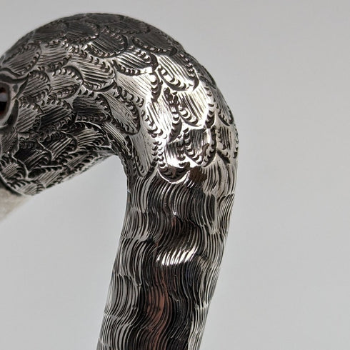 英國古董女士手杖銀色天鵝頭手柄 77 厘米