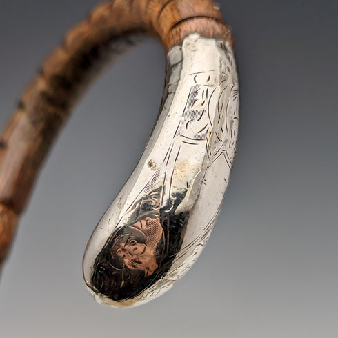 1909 年英國古董女士手杖純銀裝飾弧形手柄 87 厘米