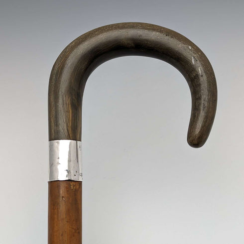 Bastón de caballero vintage británico de 1932, mango curvado de cuerno, 86 cm