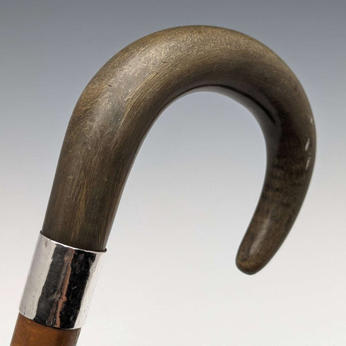 Bastón de caballero vintage británico de 1932, mango curvado de cuerno, 86 cm