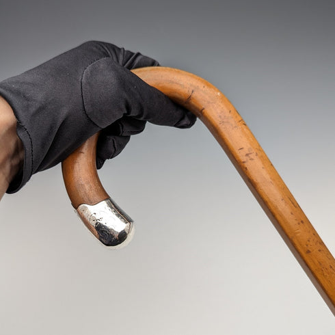 1922 年英國古董男士手杖,彎柄,棕褐色軸,86 厘米