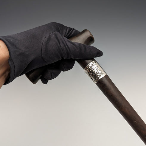 英國古董男士手杖手柄純銀裝飾 85 厘米