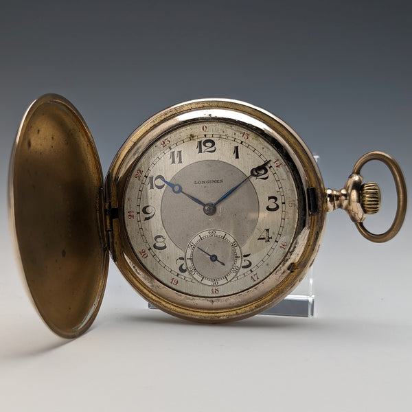 約 1923 年古董浪琴錶懷錶鍍金獵人錶殼 Cal18.50 工作狀況良好