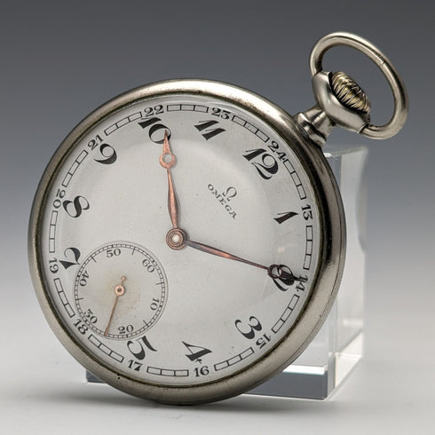 1930年頃 ヴィンテージ オメガ 懐中時計 合金ケース オープンフェース 動作良好