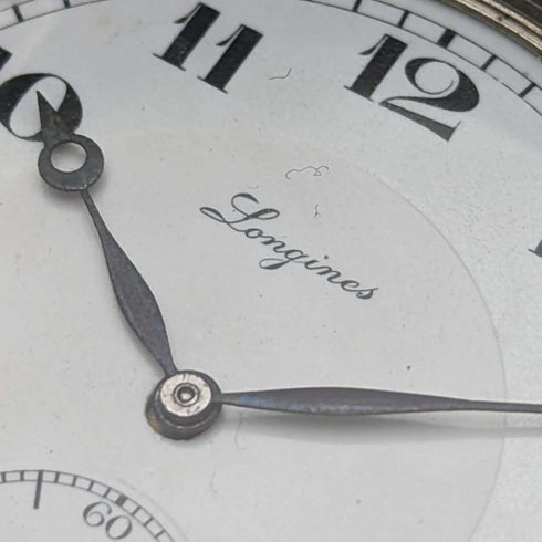 Circa 1923 Antique Longines pocket watch with flower and bird decoration, silver side Niero Hunter case, in good working order