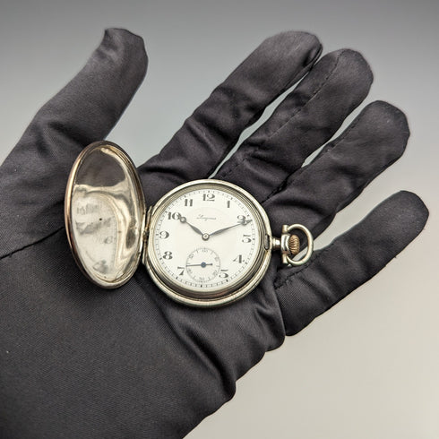 約 1923 年古董浪琴懷錶,帶花鳥裝飾,銀側 Niero Hunter 錶殼,工作狀況良好