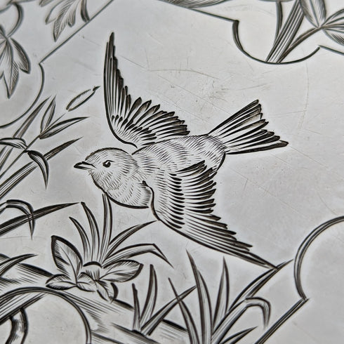 1881 British Antique Sterling Silver Card Case Japonisme Decoration 63g Deakin and Nephew