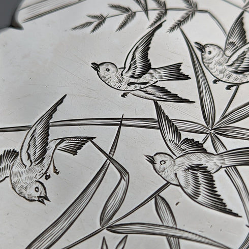 1881 British Antique Sterling Silver Card Case Japonisme Decoration 63g Deakin and Nephew