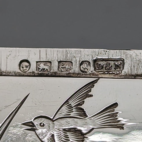 1881 British Antique Sterling Silver Card Case Japonisme Decoration 63g Deakin and Nephew