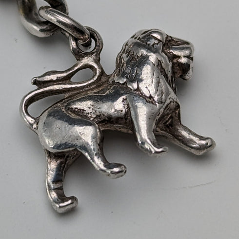 1900年頃 英国アンティーク 純銀製アルバートチェーン 29g 純銀ライオンフォブ