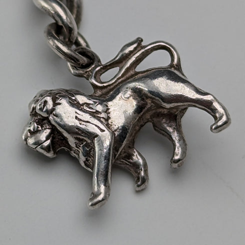 1900年頃 英国アンティーク 純銀製アルバートチェーン 29g 純銀ライオンフォブ