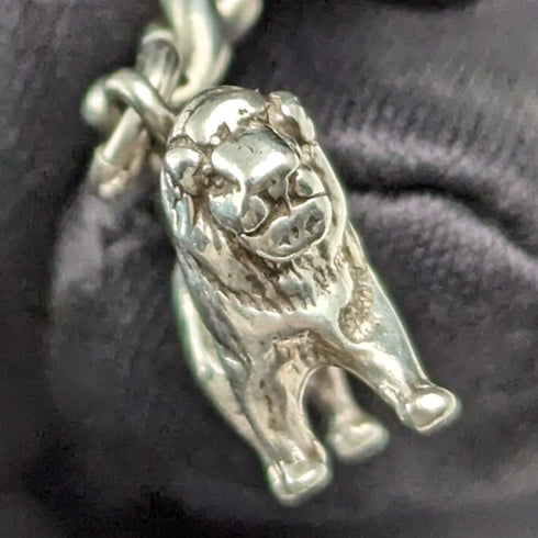 1900年頃 英国アンティーク 純銀製アルバートチェーン 29g 純銀ライオンフォブ