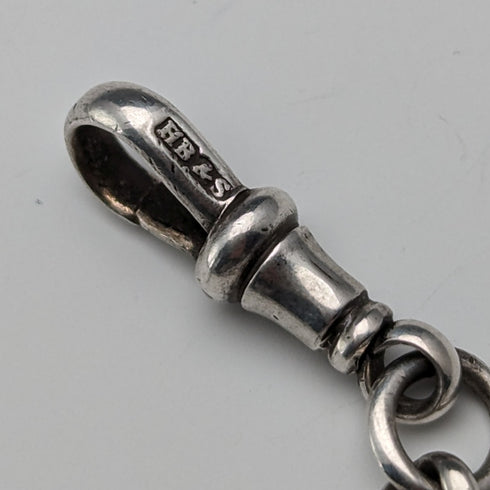 1900年頃 英国アンティーク 純銀製アルバートチェーン 29g 純銀ライオンフォブ