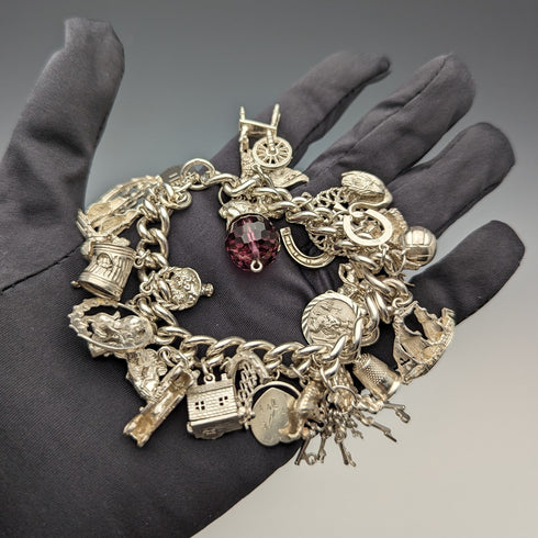 英国ヴィンテージ 純銀製 チャームブレスレット 100g