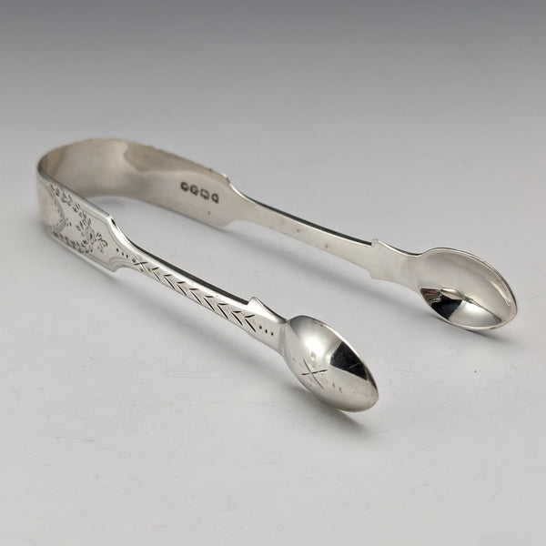 1885 British Antique Sterling Silver Sugar Tongs 28g Wakely and Wheeler