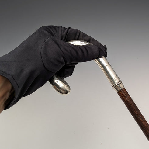 1914 British Antique Ladies Umbrella Sterling Silver Curved Handle 93cm