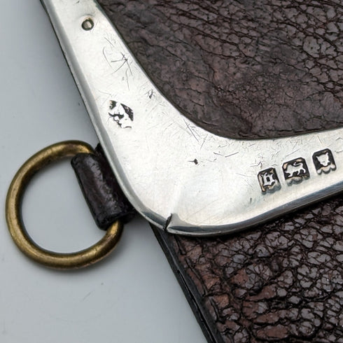 1917 年英國古董純銀裝飾皮革皮夾零皮夾 Frederwick Wilson