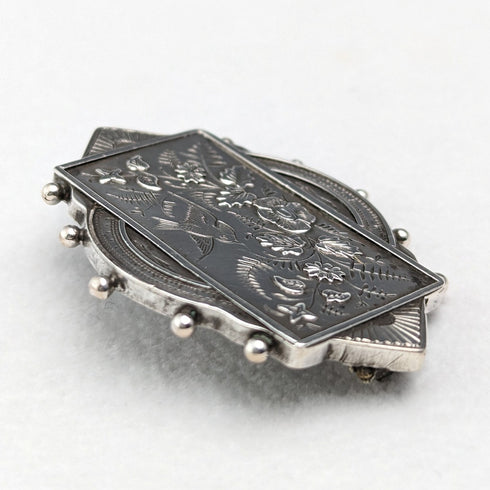 英國古董銀製花鳥圖案胸針
