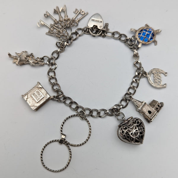1973 British Vintage Sterling Silver Charm Bracelet 32g