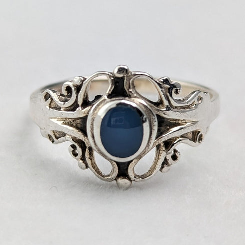 英国ヴィンテージジュエリー ブルーストーン 純銀リング(9.5号)指輪