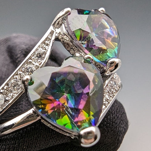 英国ヴィンテージジュエリー マルチカラー 純銀 トワエモアリング(9.5号)指輪