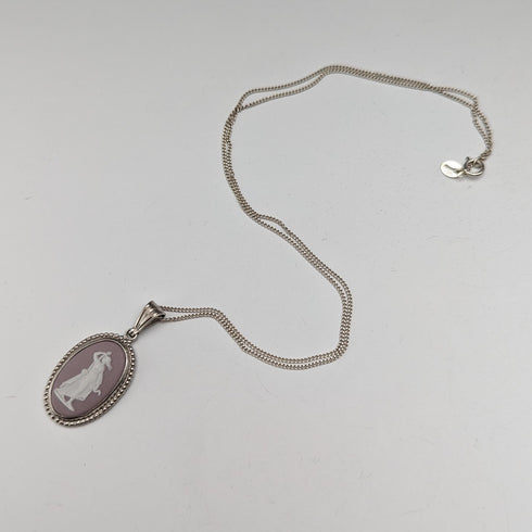 英国ヴィンテージ ウェッジウッド 純銀&ライラックジャスパー ペンダント ネックレス