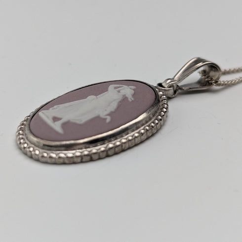 英国ヴィンテージ ウェッジウッド 純銀&ライラックジャスパー ペンダント ネックレス