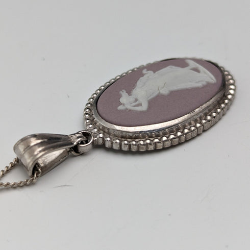 英国ヴィンテージ ウェッジウッド 純銀&ライラックジャスパー ペンダント ネックレス