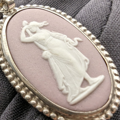 英国ヴィンテージ ウェッジウッド 純銀&ライラックジャスパー ペンダント ネックレス