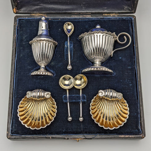 約 1910 年英國古董鍍銀調味容器套裝盒裝