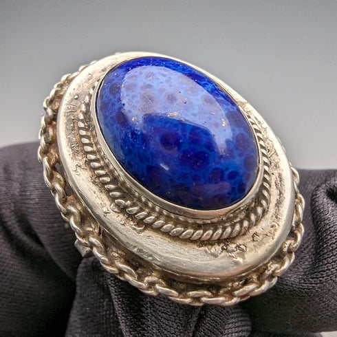 19世紀後半 英国アンティーク 純銀製アルバートチェーン 61g ラピスラズリフォブ