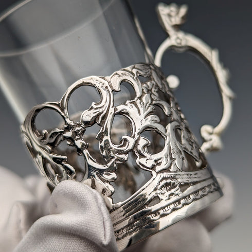 1906 British Antique Sterling Silver Holder Liqueur Glass Set of 5 Marks and Cohen Case