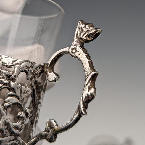 1906 British Antique Sterling Silver Holder Liqueur Glass Set of 5 Marks and Cohen Case