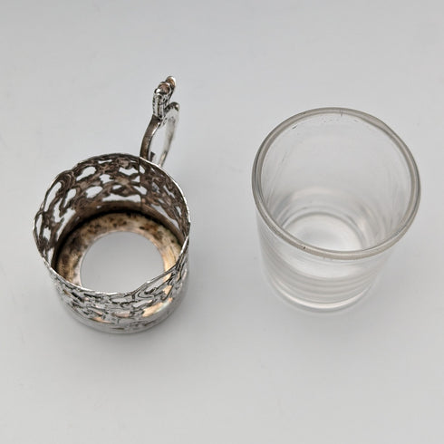 1906 British Antique Sterling Silver Holder Liqueur Glass Set of 5 Marks and Cohen Case