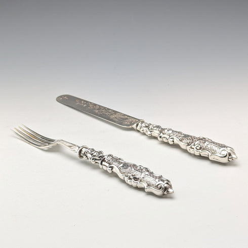 1860年頃 英国アンティーク 純銀ハンドル デザートカトラリー ペア