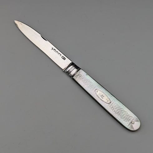 1834 British Antique White Pearl Handle Sterling Silver Blade Penknife Nathaniel Creswick