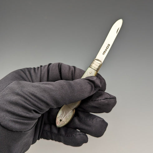 1912 年英國古董白色珍珠柄純銀刀片小刀威廉李約瑟